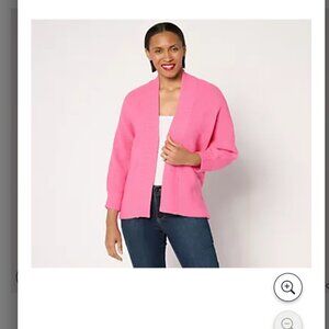 Belle by Kim Gravel Dare to be Bright Shaker Knit Cardigan Pink Size L NEW